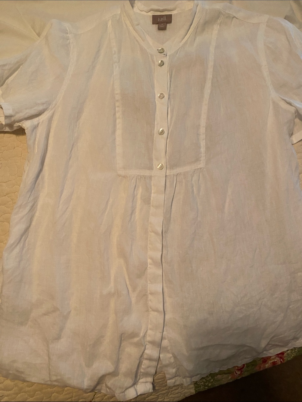 J Jill white linen button down shirt sleeve top